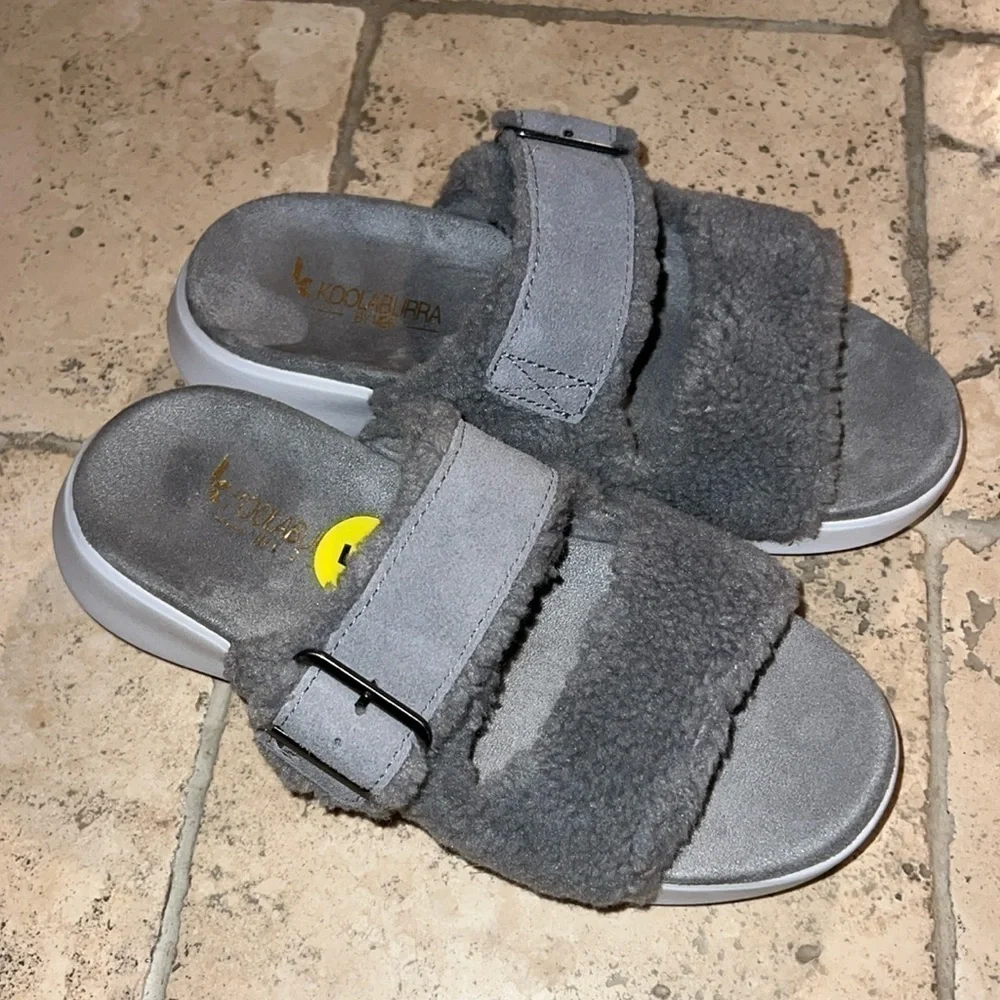 KOOLABURRA by UGG Pasea Women's Slide Sandal Slipper Grey Slip On Faux Fur Sz 5
